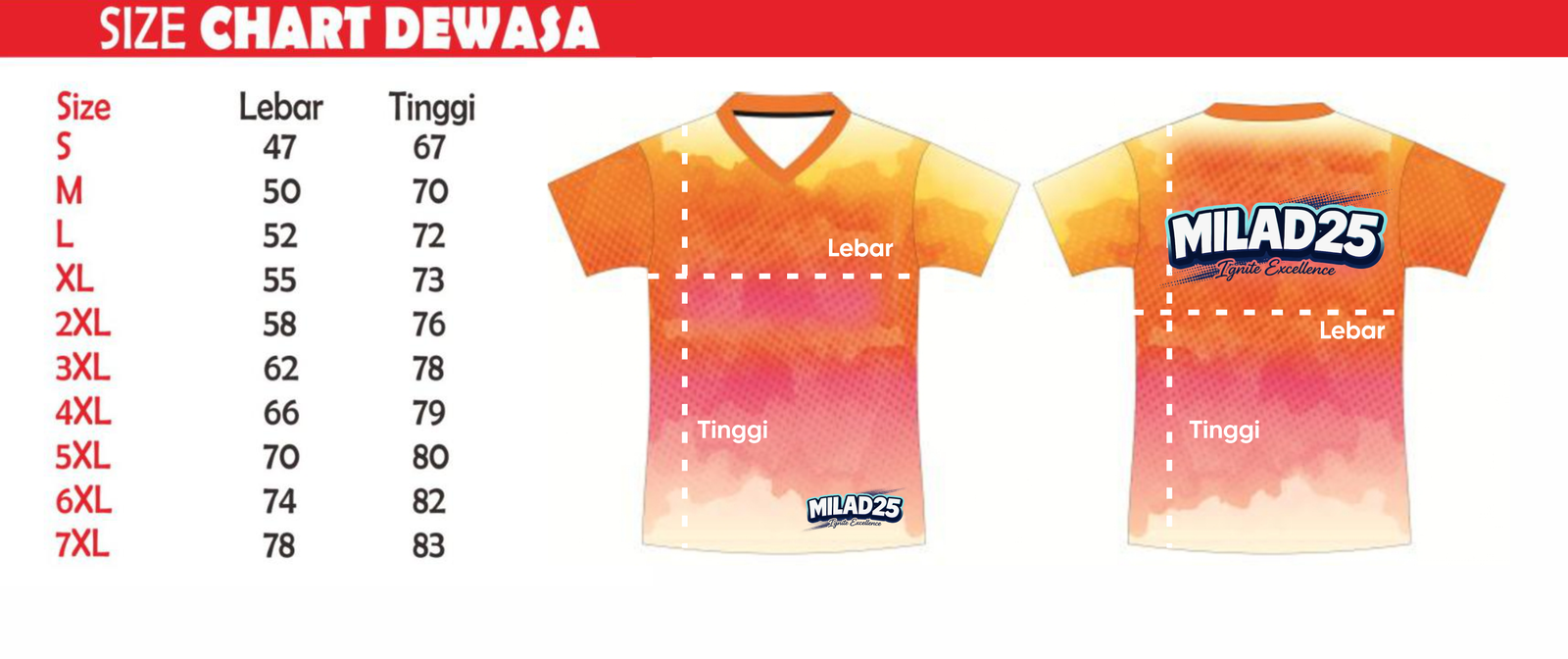 Size Chart Dewasa